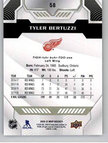 2020-21 MVP на горната палуба 58 Тайлър Бертуцци Хокейна карта Детройт Ред Уингс в НХЛ
