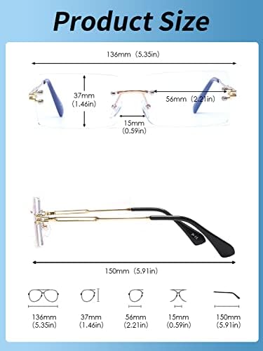 JM Класически Правоъгълни Очила за четене за Мъже Без Рамки, Блокиране на Синя Светлина, Компютърни Ридеры