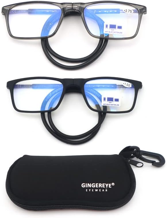 Магнитни очила за четене GINGEREYE - Компютърни ридеры - Блокер синя светлина, Сменяеми лещи, регулируеми лък тел, Преносими - Очила
