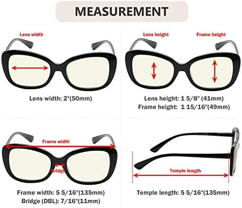 Eyekepper 4-Pack Очила За четене, Блокиране на Синя Светлина, Извънгабаритни Компютърни Очила За Четене, Женски + 3,0