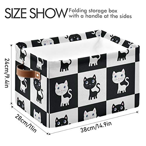 Правоъгълно Кофа За Съхранение с Изображение на Котка, е Черно-Бяла Холщовая Плат с Дръжки - Сгъваема Подарък Кошница за Момчета