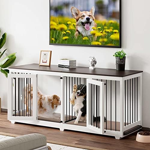 Клетка за кучета в стил мебели Lovinouse с Двойно Легло, Дървена Будка за Кучета с Подвижна Преграда, Кучешката Къща, Център за