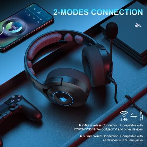 Безжична детска слушалки YOTMS 2.4 G за PC, PS4 PS5, Безжични слушалки за КОМПЮТЪР с микрофон с шумопотискане, Режийни 7.1 стерео слушалки за лаптоп, Кабелни слушалки за устро?