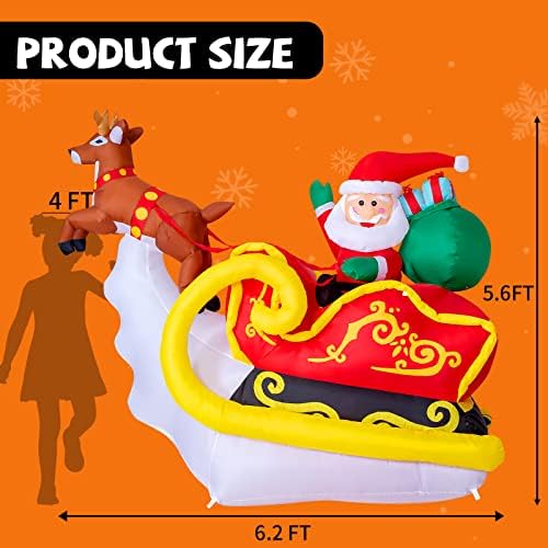 Коледни Надуваеми играчки ИДВАМ 6,2 метра за външни декорации, Надуваем Дядо Коледа и Елен с Вградени светодиоди за Коледни декорации