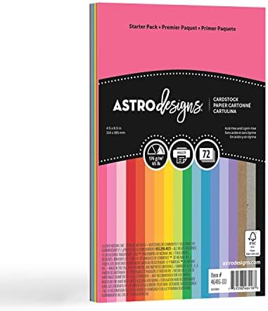 Neenah Astrodesigns/Стартов комплект за творчество, Картон, 4,5 х 6,5, 65 паунда / 176 ГОРИВО, Асортимент от 18 цвята, 72 лист (46416-03)