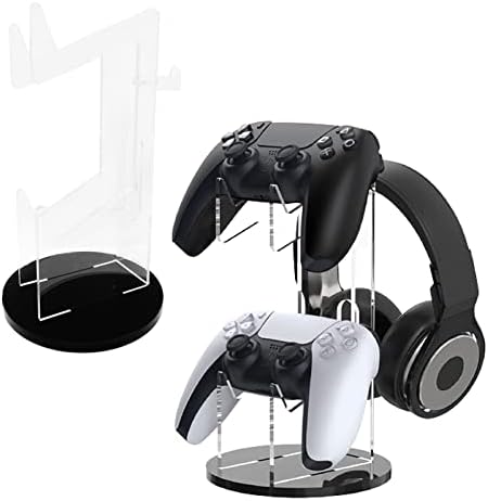 Универсална 2-Нива Поставка за слушалки и контролер, Титуляр на контролера PS5 PS4 Xbox, Притежателят на игровия контролер за маса,