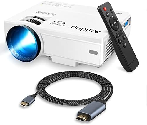 Мини проектор AuKing с USB кабел C-HDMI 4K, видео проектор за домашно кино за MacBook Air/Pro 2020/2021, iPad Pro, Galaxy S20 S10