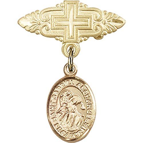 детски икона от Жълто злато 14 карата с Талисман на Св. Архангел Гавриил и Игла за Икона с Кръст 1 X 3/4 инча