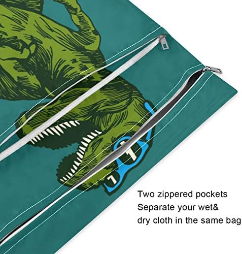 Водоустойчив Мокри чанти с принтом Динозавър KEEPREAL за Сърф - Машинно Пране | Влажна Суха Чанта за Филтър Памперси, Бански, детска градина, 2 опаковки