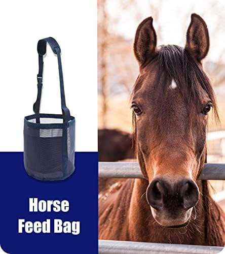Gydoty Horse Feed Bag Grain - Кофа за храна от здрава мрежа с Регулируем колан, удобна подплата за врата, носа и водоустойчив дъно
